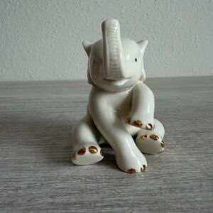 Lenox Porcelain Baby Elephant Figurine Sitting Trunk Up Gold Trim